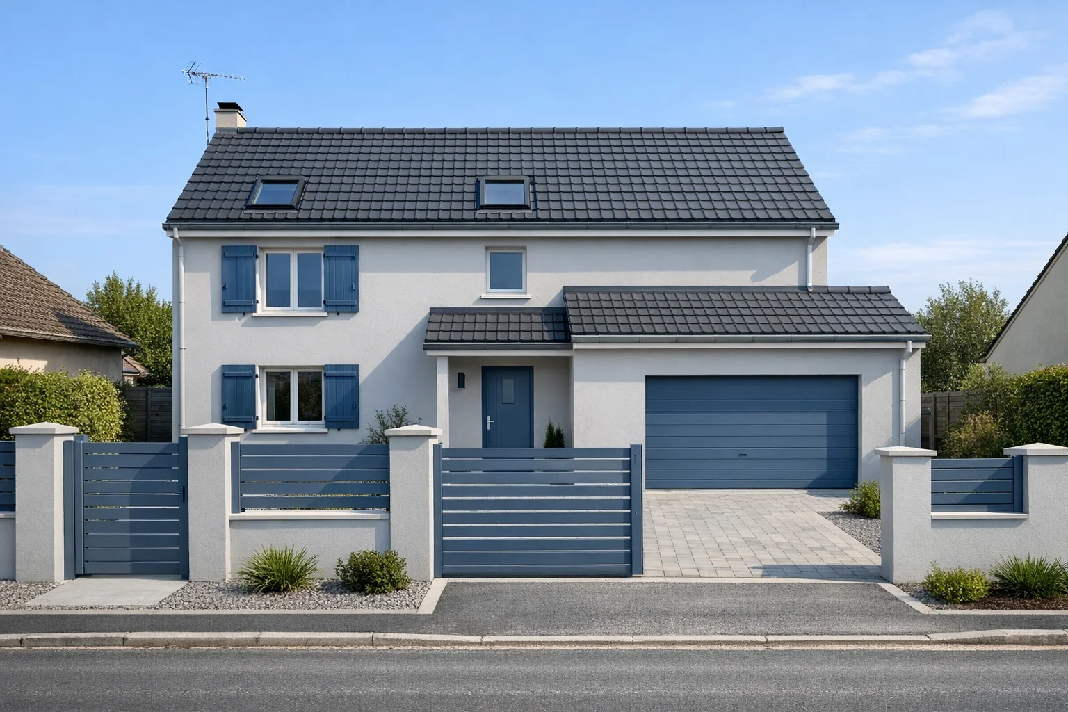 Maison rénovée avec façade repeinte et clôture neuve